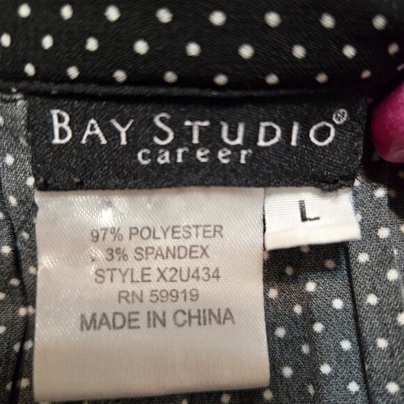 Bay Studio Career Woman's Black Polka Dot Button up Short Sleeve Blouse Size L - Picture 6 of 7